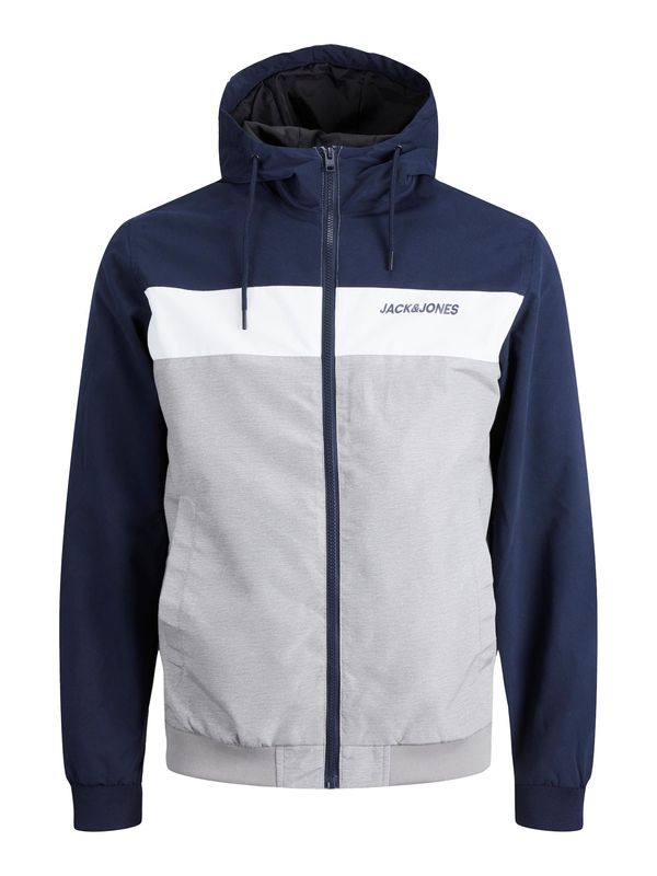 Jack & Jones Plus Jack & Jones Plus Prehodna jakna 'JJRush'  modra / pegasto siva / bela