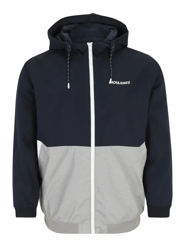 Jack & Jones Plus Jack & Jones Plus Prehodna jakna 'JJRush'  nočno modra / svetlo siva / bela