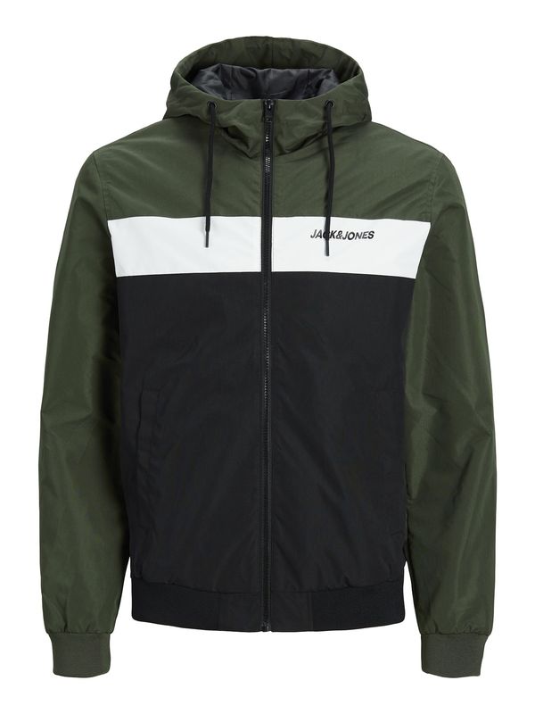 Jack & Jones Plus Jack & Jones Plus Prehodna jakna 'Rush'  temno zelena / črna / bela