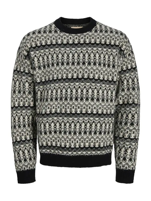 Jack & Jones Premium Jack & Jones Premium Pulover 'JPRBLUMAX FAIRISLE'  siva / črna