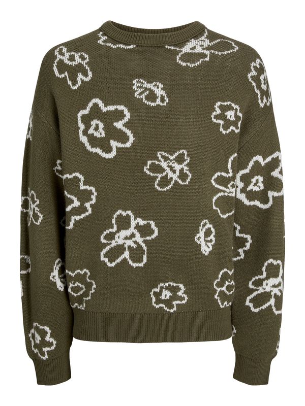 JACK & JONES JACK & JONES Pulover 'BLOOM'  oliva / bela