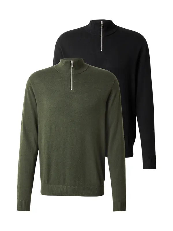 JACK & JONES JACK & JONES Pulover 'JJEEMIL'  oliva / črna