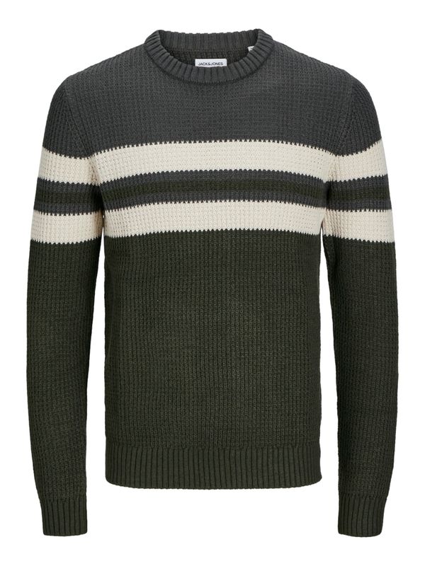 JACK & JONES JACK & JONES Pulover 'JJSANDER'  temno siva / temno zelena / volneno bela