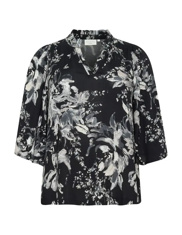 KAFFE CURVE KAFFE CURVE Bluza 'KC Mona'  svetlo siva / črna / bela