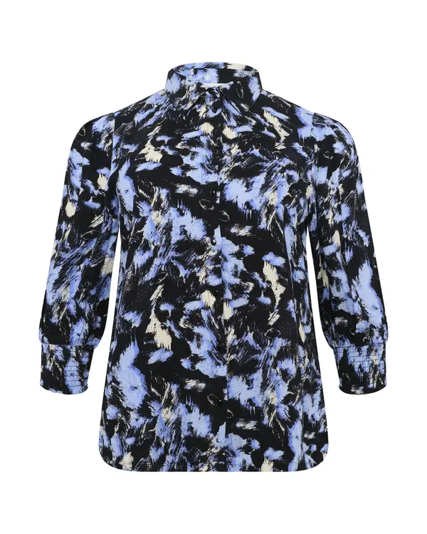 KAFFE CURVE KAFFE CURVE Bluza 'Lurana'  svetlo modra / pastelno rumena / črna