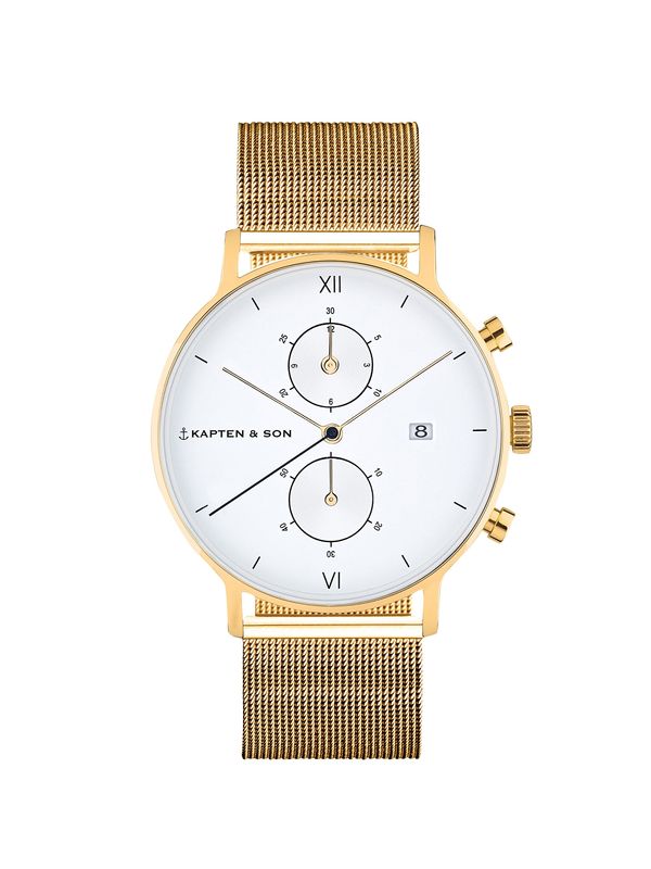 Kapten & Son Kapten & Son Analogna ura 'Chrono Small Gold Mesh'  zlata / bela