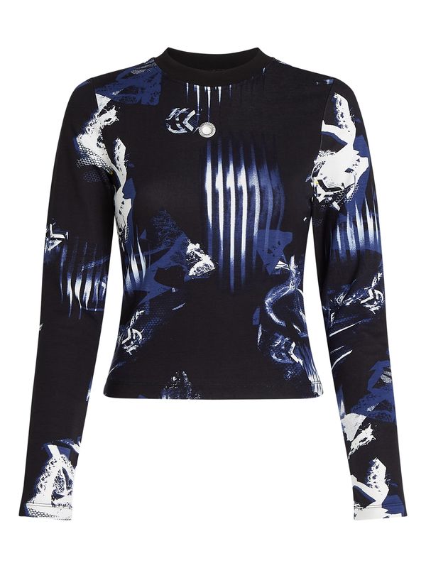 KARL LAGERFELD JEANS KARL LAGERFELD JEANS Top ' LANGÄRMLIGES TOP MIT DIGITAL-PRINT '  modra / črna / bela