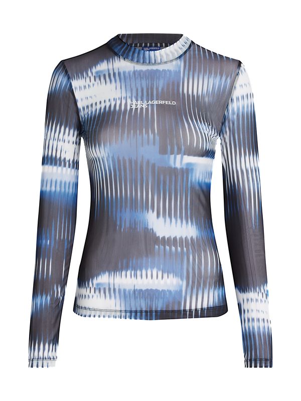 KARL LAGERFELD JEANS KARL LAGERFELD JEANS Top ' MESH-TOP MIT GLITCH-PRINT '  modra / črna / bela