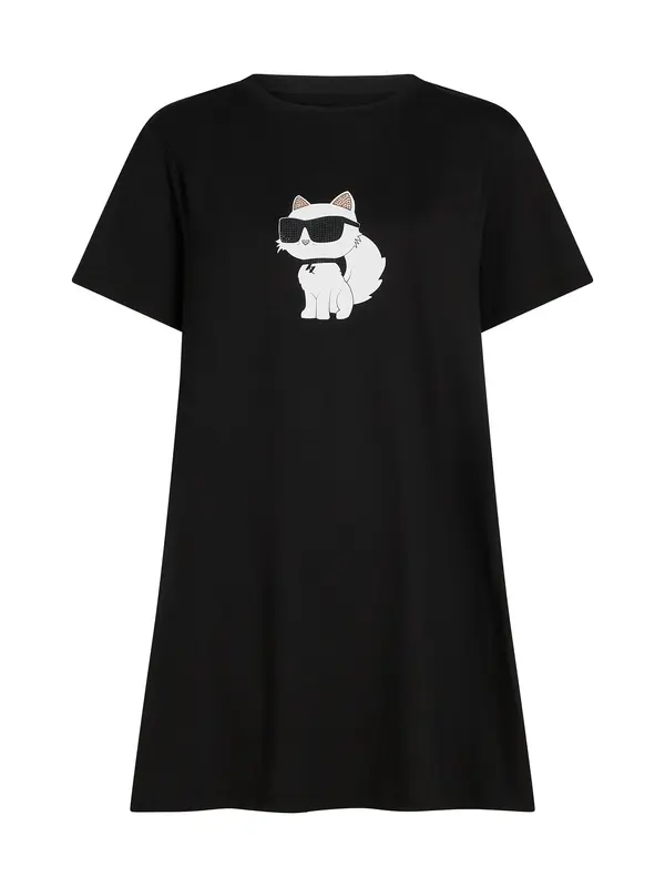 Karl Lagerfeld Karl Lagerfeld Majica za spanje 'Ikon Rhinestone'  roza / črna / bela