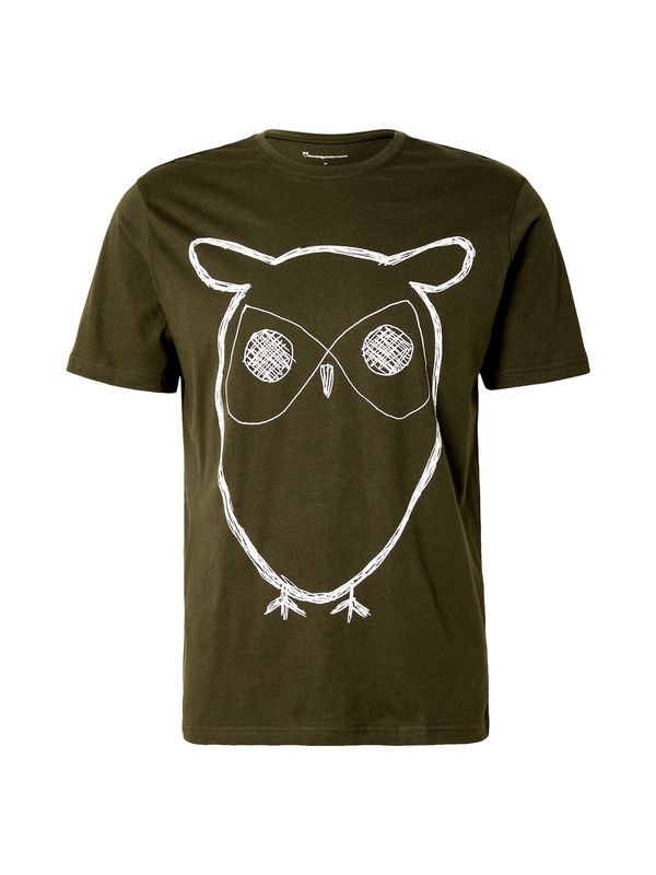 KnowledgeCotton Apparel KnowledgeCotton Apparel Majica 'Big Owl'  temno zelena / bela