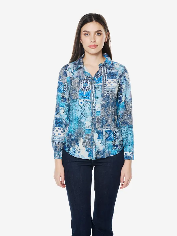 KOROSHI KOROSHI Bluza  modra / svetlo modra / siva / off-bela