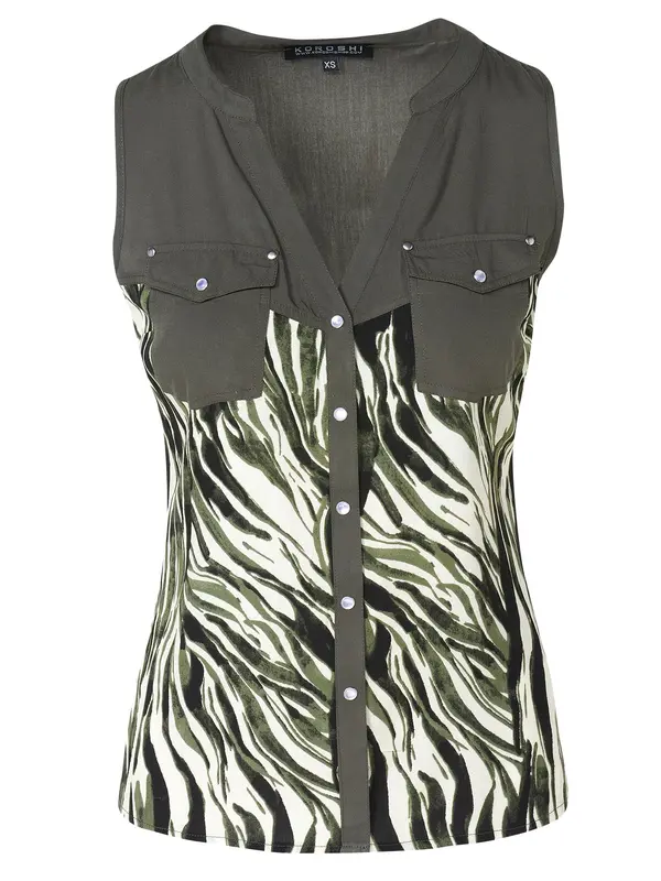 KOROSHI KOROSHI Bluza  temno zelena / črna / off-bela