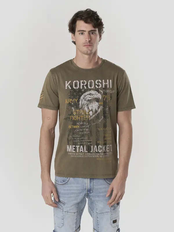 KOROSHI KOROSHI Majica  temno rumena / antracit / kaki / pastelno zelena