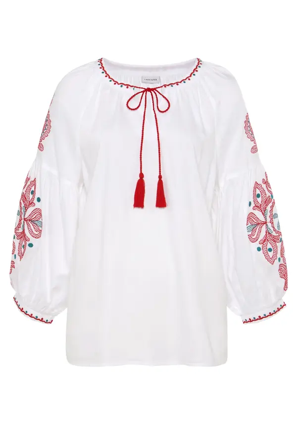 LASCANA LASCANA Bluza  zelena / rdeča / bela