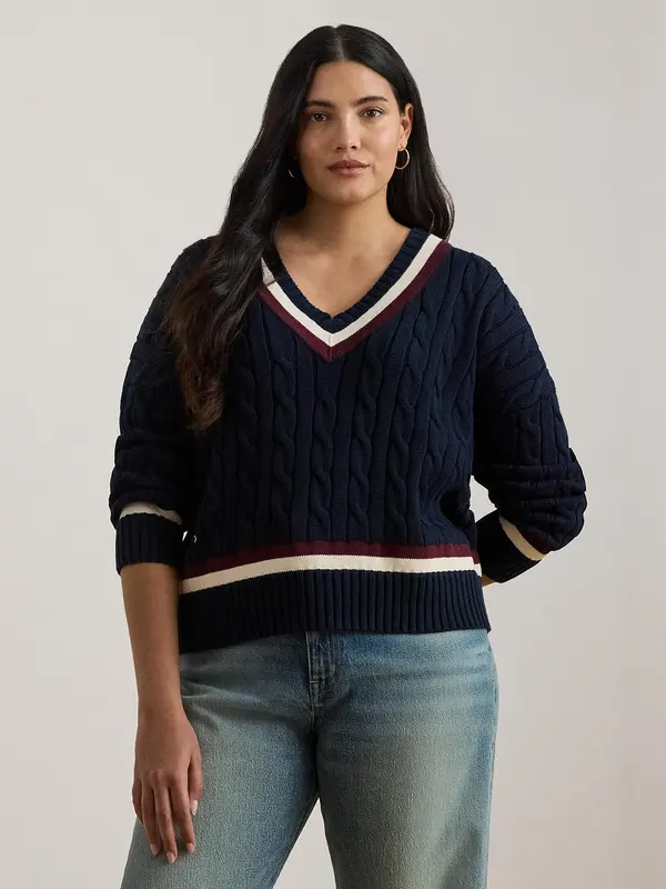 Lauren Ralph Lauren Plus Lauren Ralph Lauren Plus Pulover  mornarska / bordo / bela