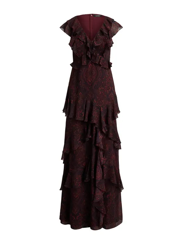 Lauren Ralph Lauren Lauren Ralph Lauren Večerna obleka  marine / rjava / rdeča