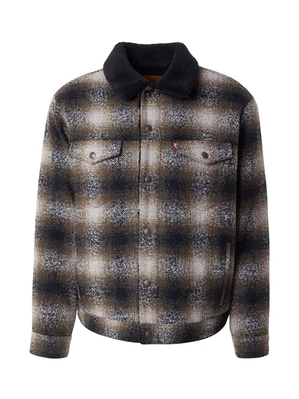 LEVI'S ® LEVI'S ® Prehodna jakna 'Relaxed Fit Plaid Sherpa Trucker Jacket'  temno rjava / črna / bela