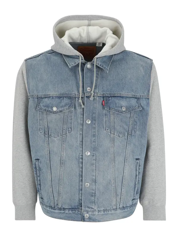 Levi's® Big & Tall Levi's® Big & Tall Prehodna jakna 'Hybrid Hoodie Trucker Jacket (Big & Tall)'  moder denim / pegasto siva