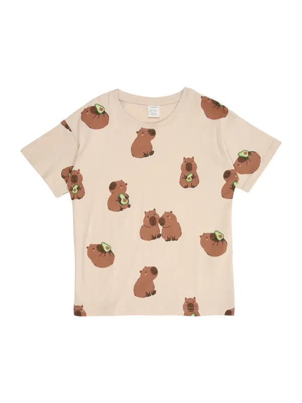 Lindex Lindex Majica 'Capybara'  kremna / rjava / jelka / črna
