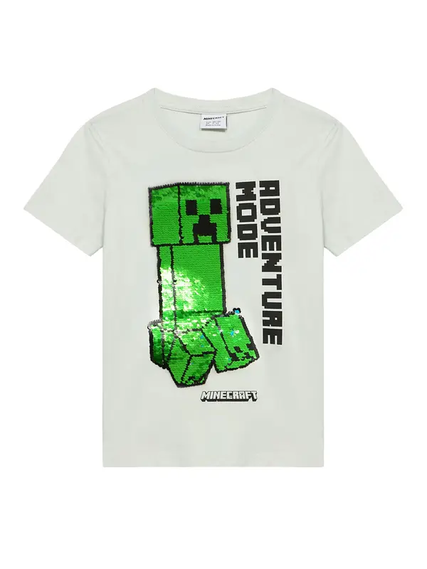 Lindex Lindex Majica 'Minecraft'  zelena / črna / jajčna lupina