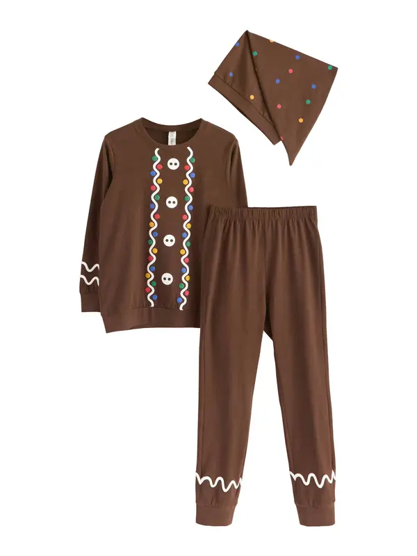 Lindex Lindex Pižama 'Christmas Santa Ginger'  modra / temno rjava / smaragd / bela