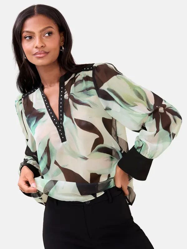 Lipsy Lipsy Bluza  ecru / rjava / svetlo zelena / črna