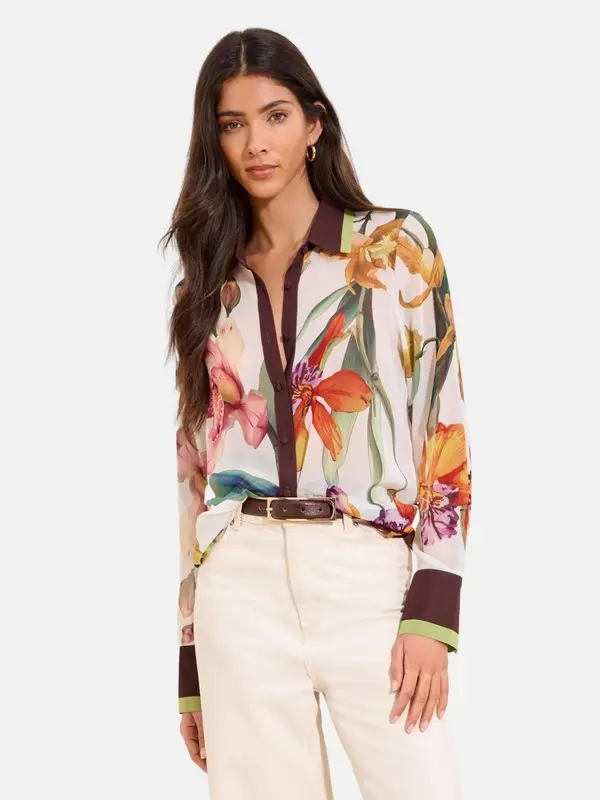 Lipsy Lipsy Bluza  kremna / temno rjava / kari / oranžna