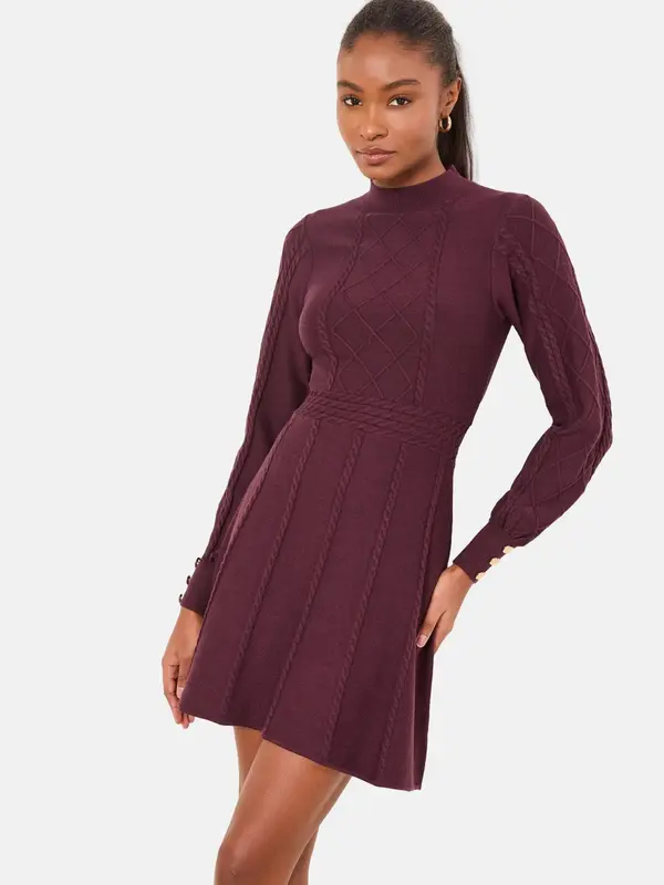 Lipsy Lipsy Pletena obleka  burgund