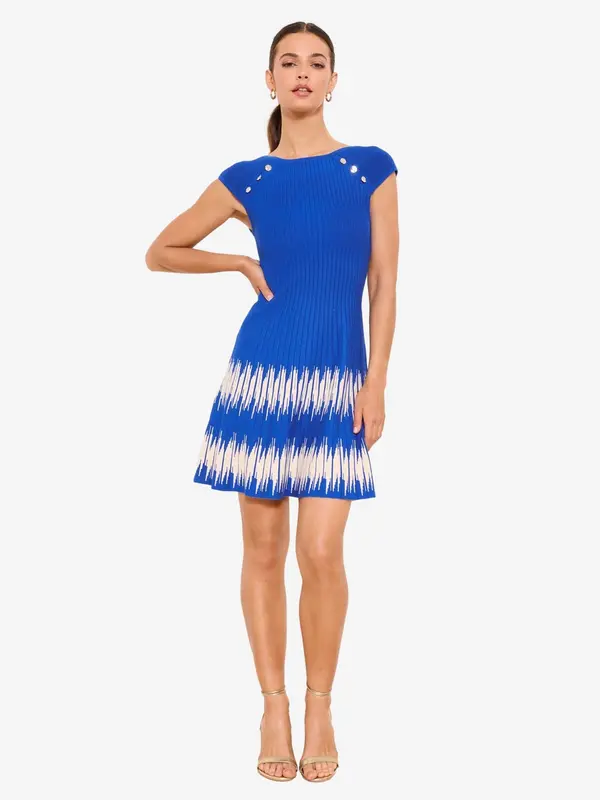 Lipsy Lipsy Pletena obleka  modra / off-bela