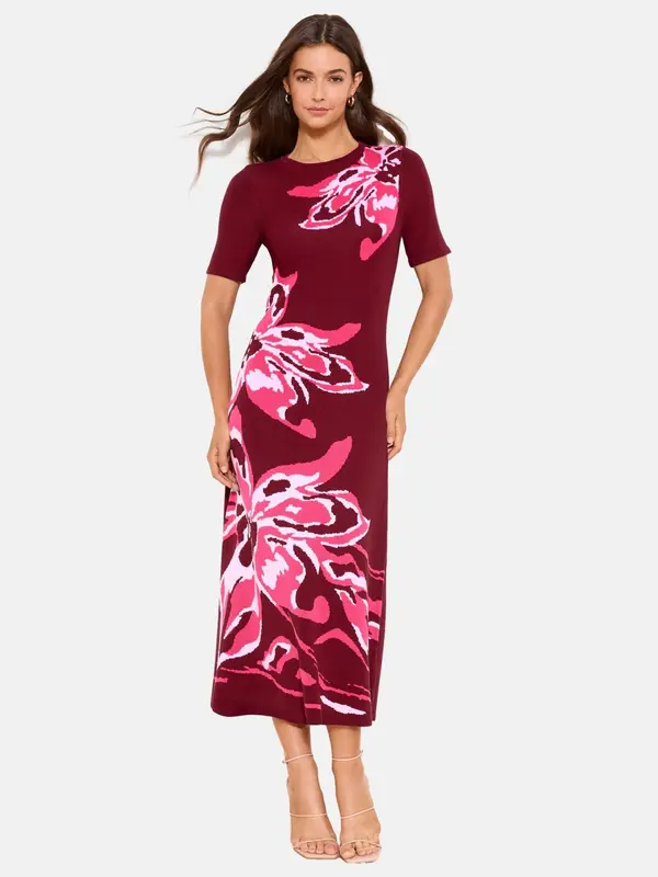Lipsy Lipsy Pletena obleka  roza / roza / burgund