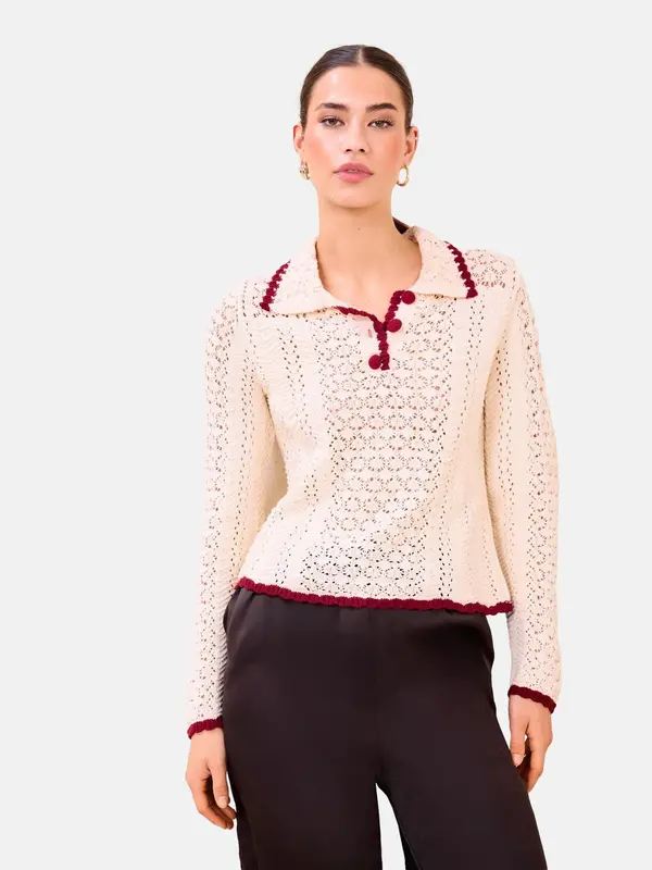 Lipsy Lipsy Pulover  kremna / burgund