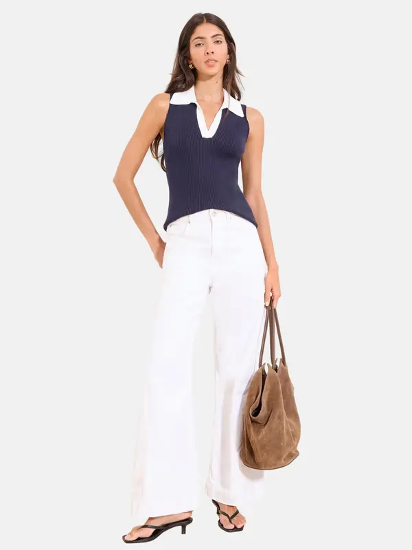 Lipsy Lipsy Top z naramnicami  mornarska / bela