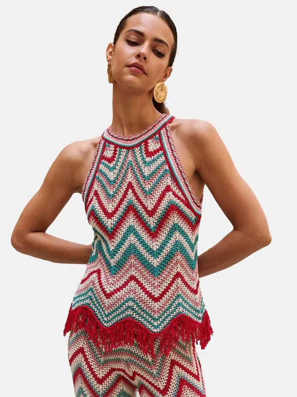 Lipsy Lipsy Top z naramnicami  žad / staro roza / rdeča / off-bela