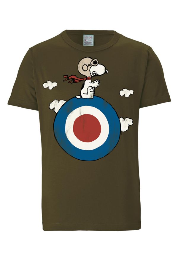 LOGOSHIRT LOGOSHIRT Majica 'Peanuts - Snoopy Pilot'  modra / oliva / rdeča / bela