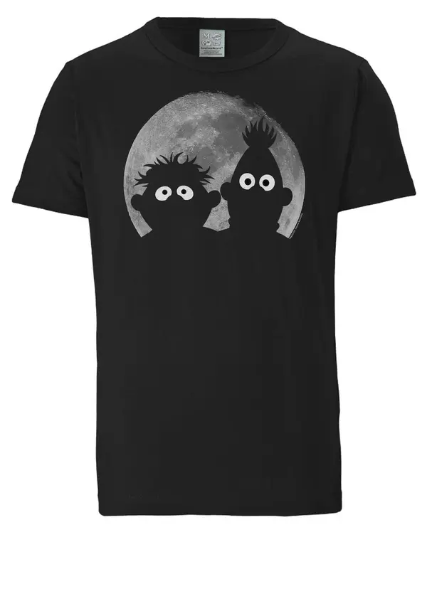 LOGOSHIRT LOGOSHIRT Majica 'Sesamstraße - Ernie & Bert'  siva / črna