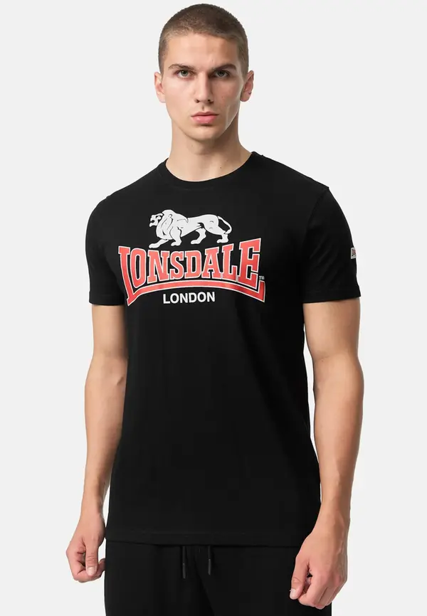LONSDALE LONSDALE Majica 'Cromane'  svetlo siva / živo rdeča / črna