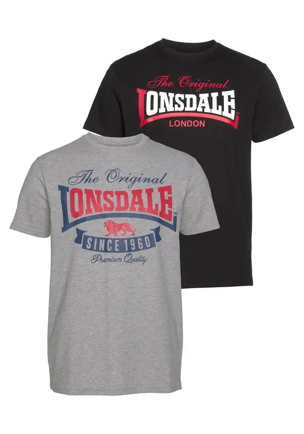 LONSDALE LONSDALE Majica 'Gearach'  modra / pegasto siva / rdeča / črna