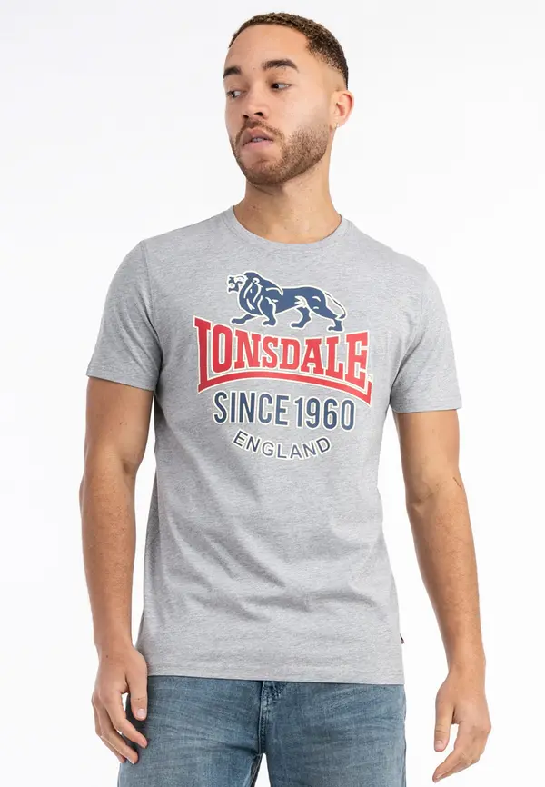 LONSDALE LONSDALE Majica 'Gonfirth'  mornarska / pegasto siva / rdeča / grenada