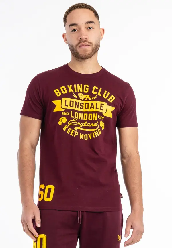 LONSDALE LONSDALE Majica 'Gruting'  kari / vinsko rdeča