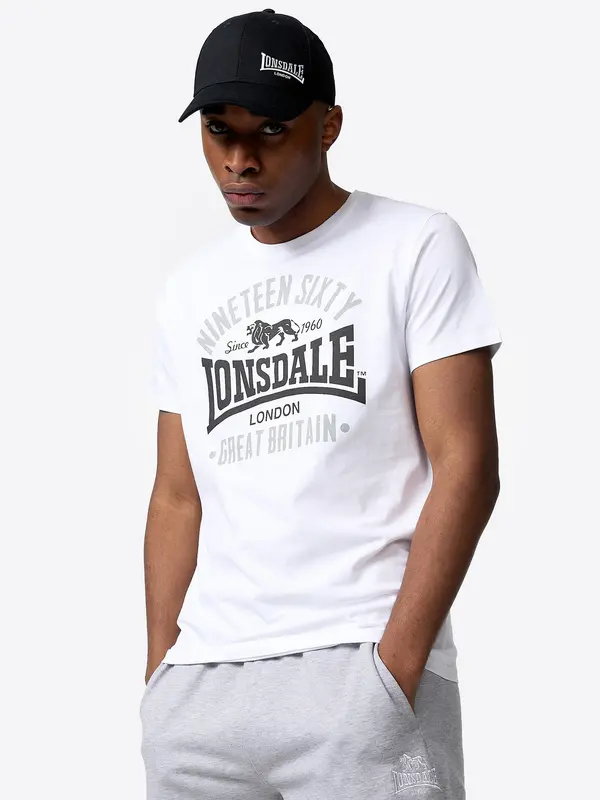 LONSDALE LONSDALE Majica 'Kilchoan'  svetlo siva / črna / bela