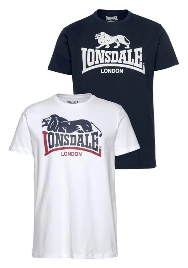 LONSDALE LONSDALE Majica 'Loscoe'  marine / temno rdeča / bela