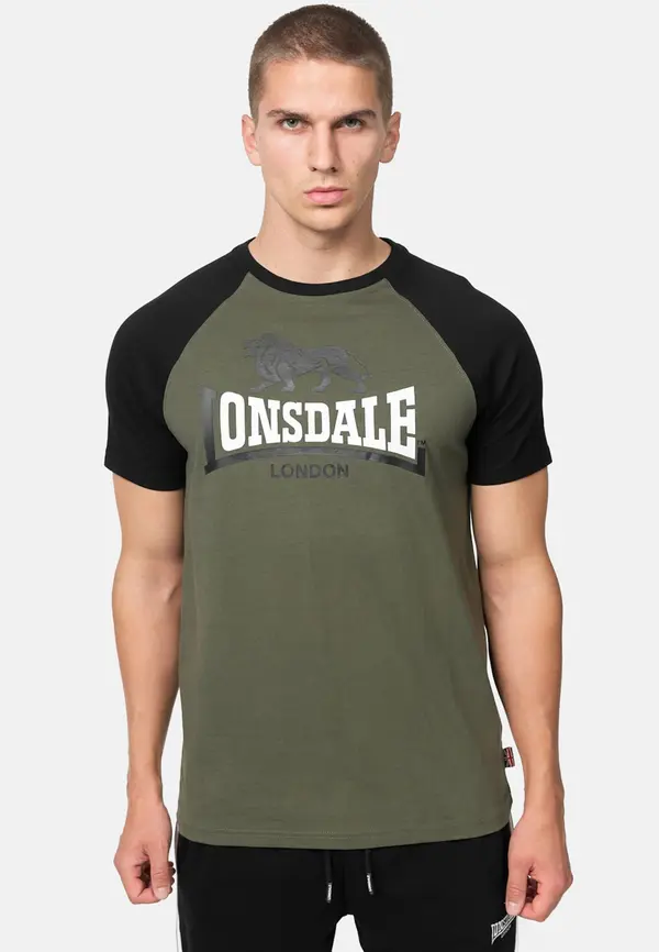 LONSDALE LONSDALE Majica 'Magilligan'  oliva / črna / bela