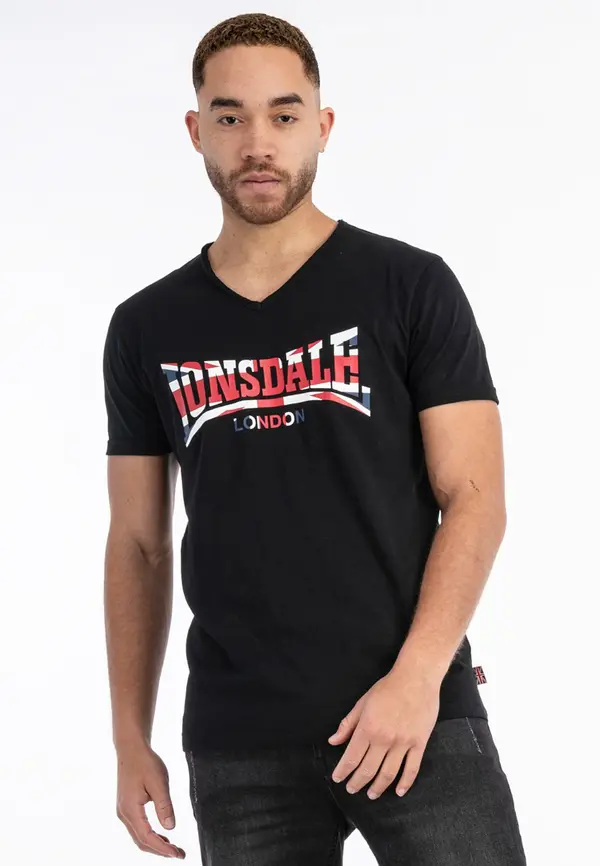 LONSDALE LONSDALE Majica 'Stanydale'  mornarska / rdeča / črna / bela