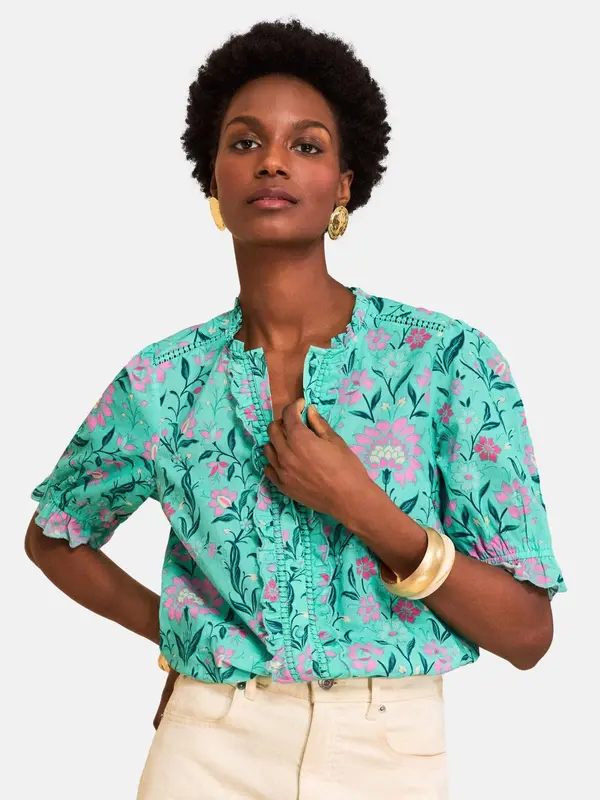 love & roses love & roses Bluza  ecru / turkizna / temno zelena / svetlo roza