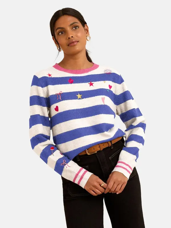 love & roses love & roses Pulover  modra / magenta / bela