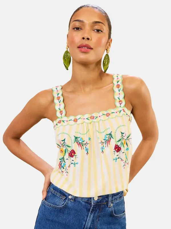 love & roses love & roses Top  pastelno rumena / travnato zelena / burgund / bela