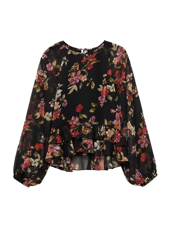 MANGO MANGO Bluza 'SAVAGE'  oliva / lila / rubin rdeča / črna