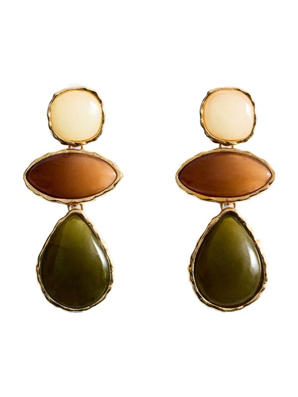 MANGO MANGO Uhani 'FIONA'  kremna / rjava / zlata / oliva