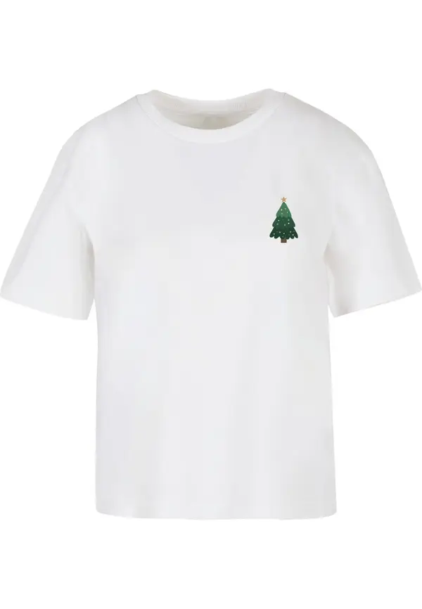 Merchcode Merchcode Majica 'Christmas Holly Jolly Mood'  jelka / temno roza / rdeča / bela