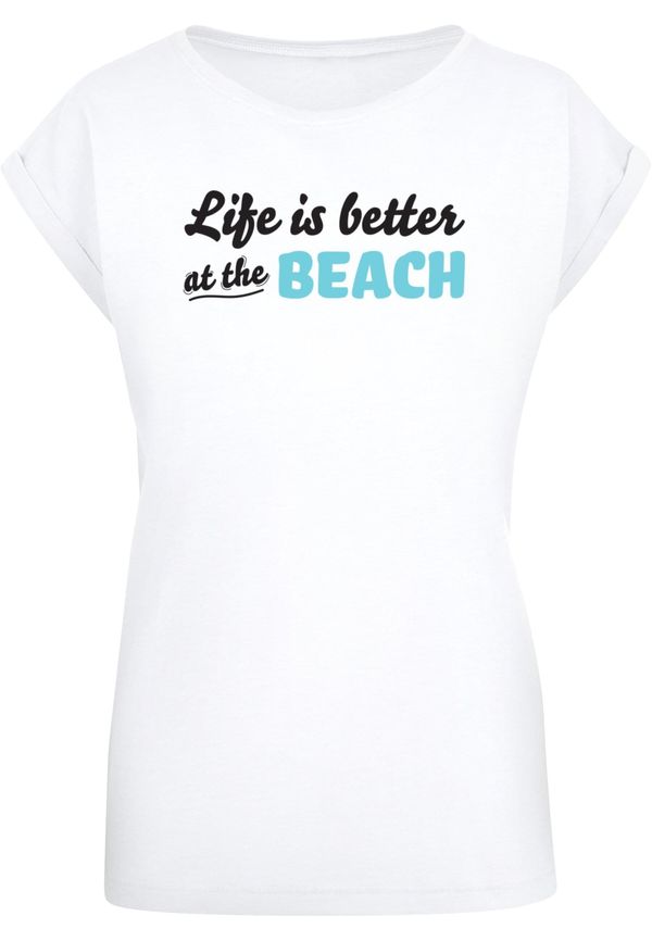 Merchcode Merchcode Majica 'Ladies Summer - Life is better at the beach'  svetlo modra / črna / bela